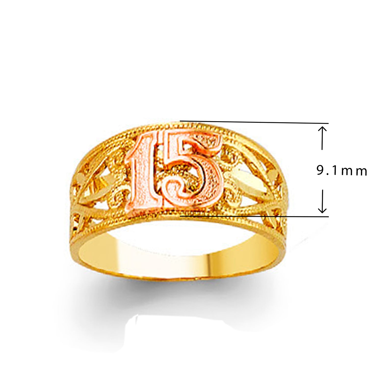 Numeric Lattice Textured Ring in Solid Gold with Measurement