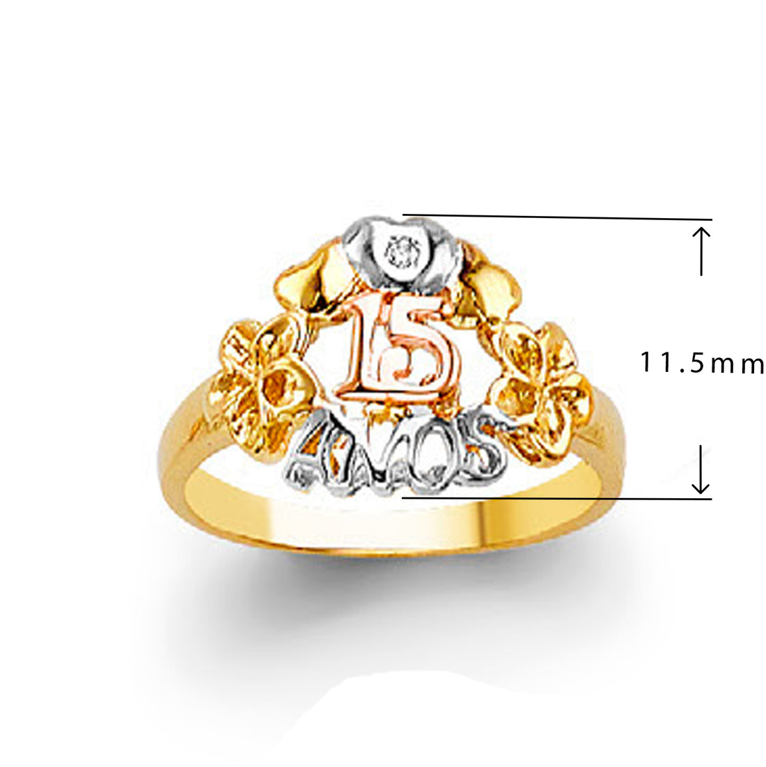 CZ Personalized Tri-tone Patterned Ring in Solid Gold with Measurement