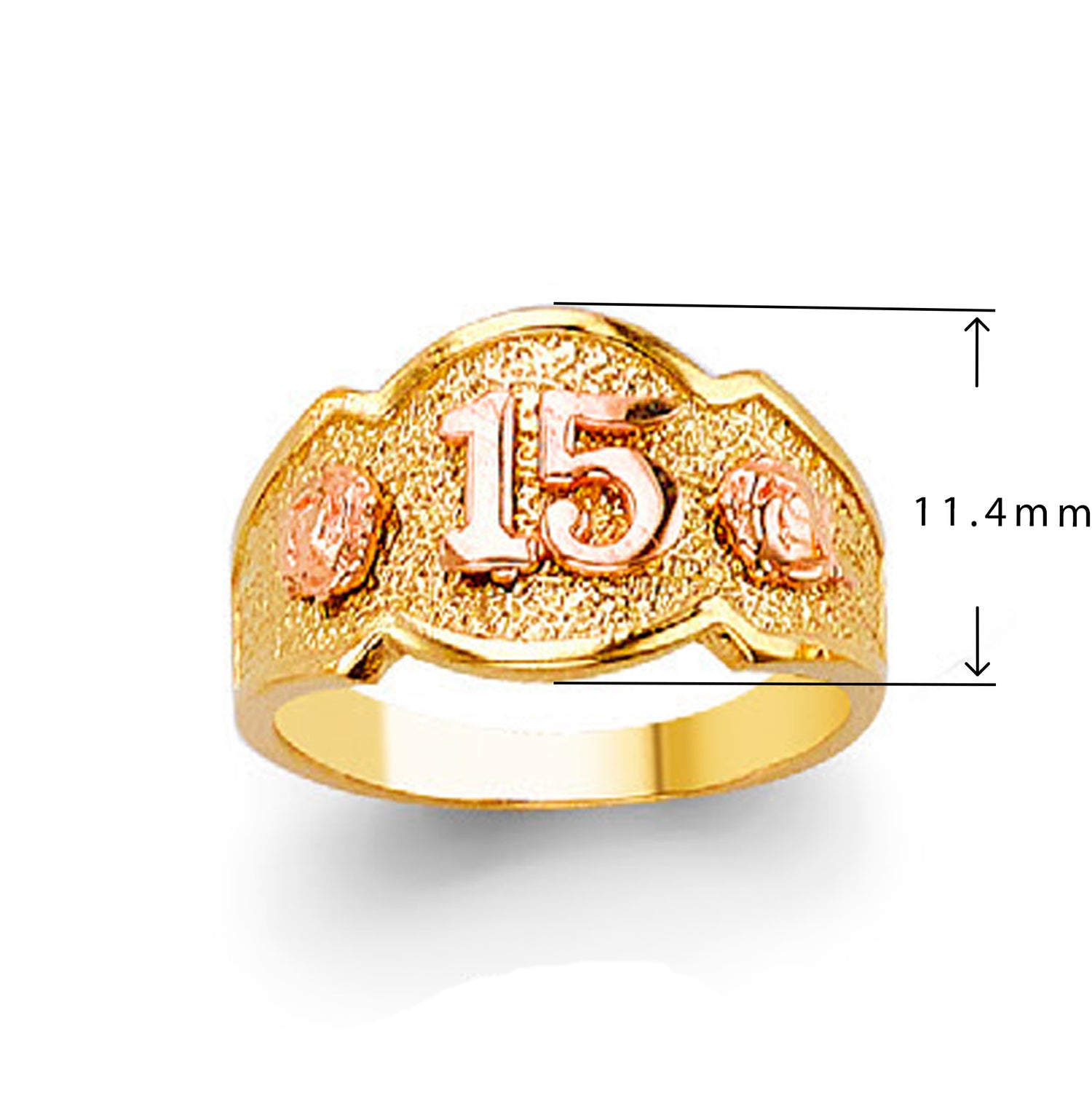 Numeral Quince Flower Ring in Solid Gold with Measurement