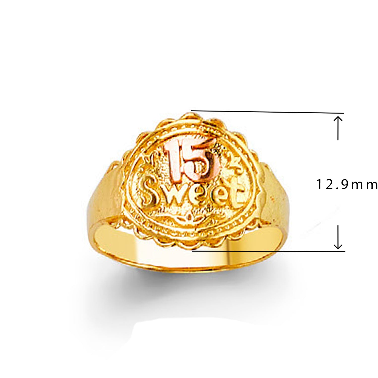 Personalized Numeric Casting Ring in Solid Gold with Measurement