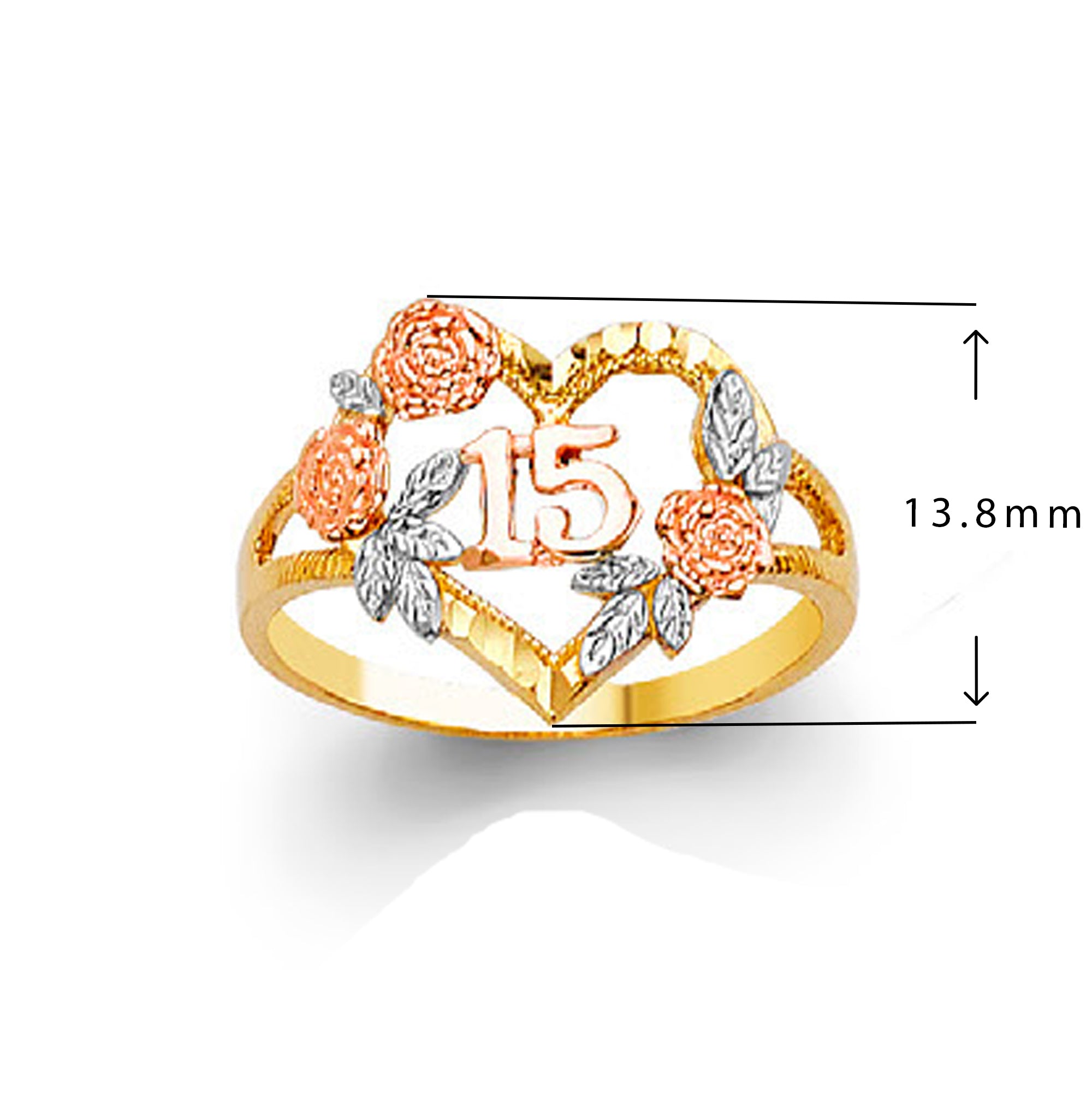 CZ Personalized Numeric Floral Ring in Solid Gold with Measurement