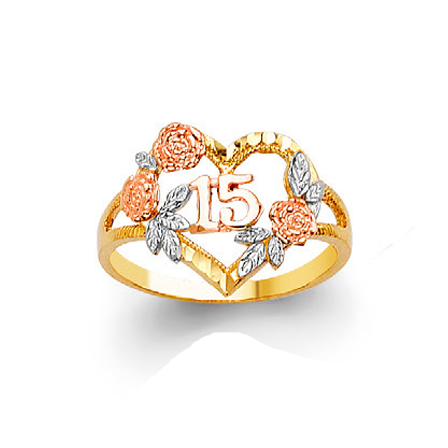 CZ Personalized Numeric Floral Ring in Solid Gold 