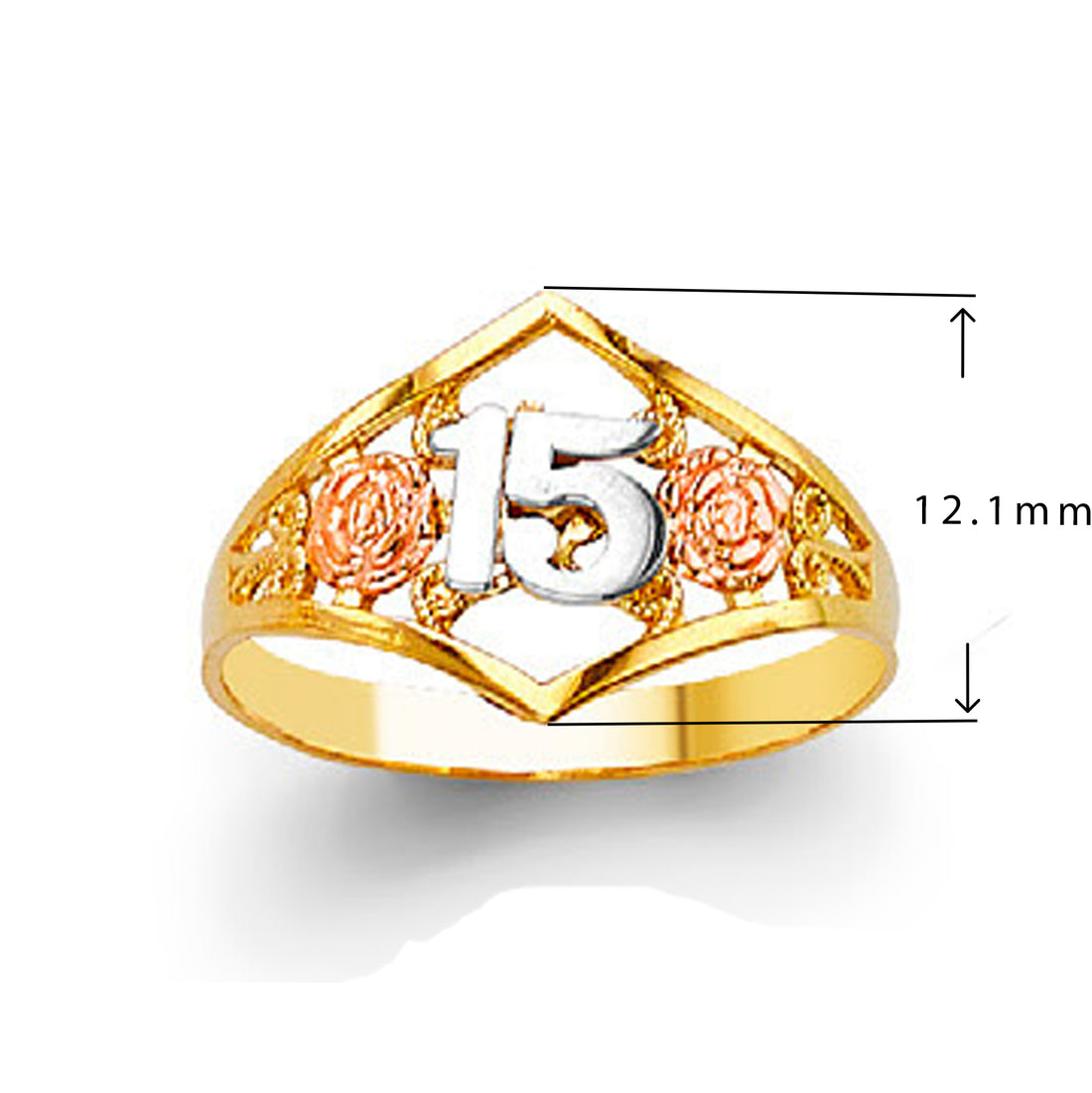 CZ Personalized Numeric Quince Ring in Solid Gold with Measurement