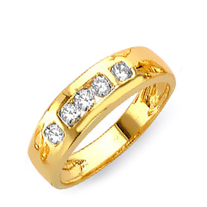 Yellow Gold Round CZ Channel Set Solitaire His &amp; Hers Trio Wedding Set