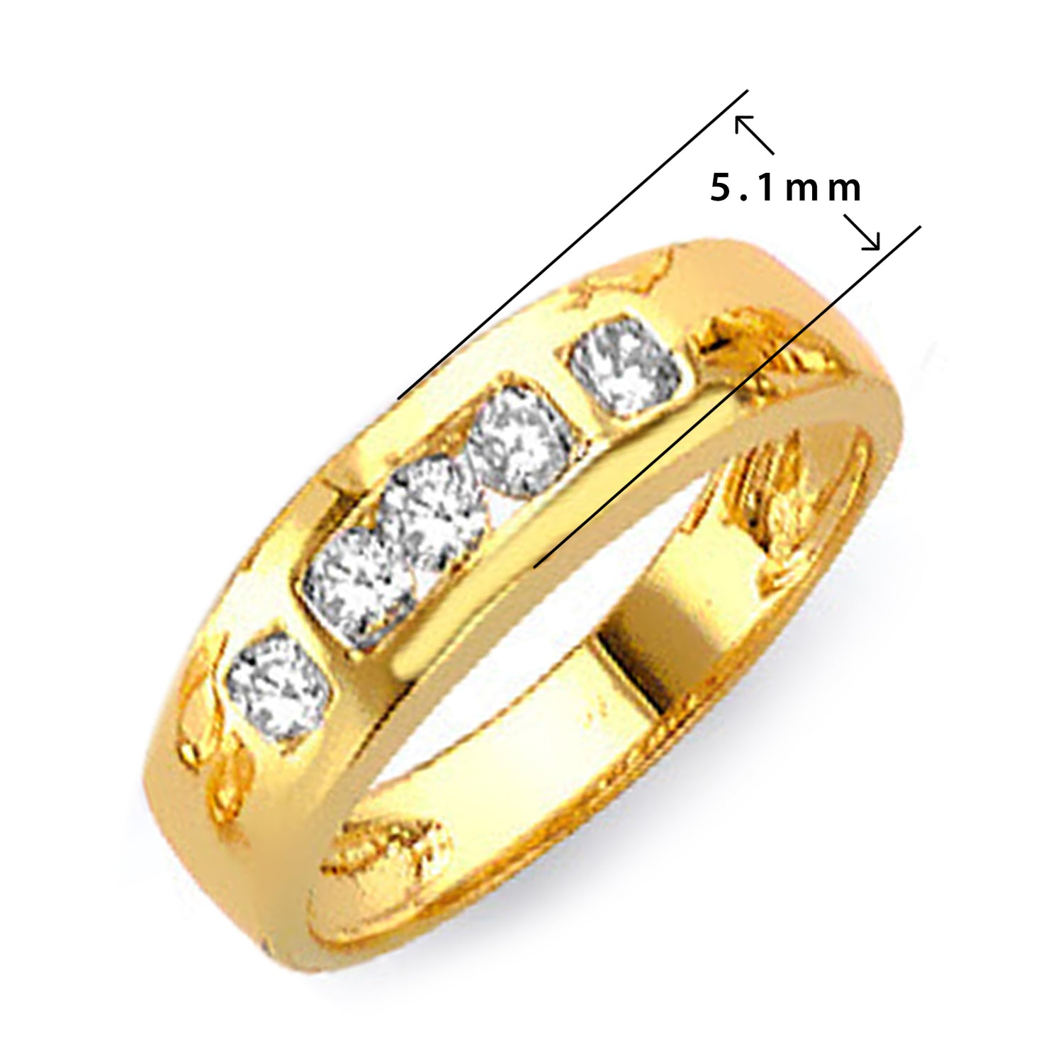 Yellow Gold Round CZ Channel Set Solitaire His &amp; Hers Trio Wedding Set