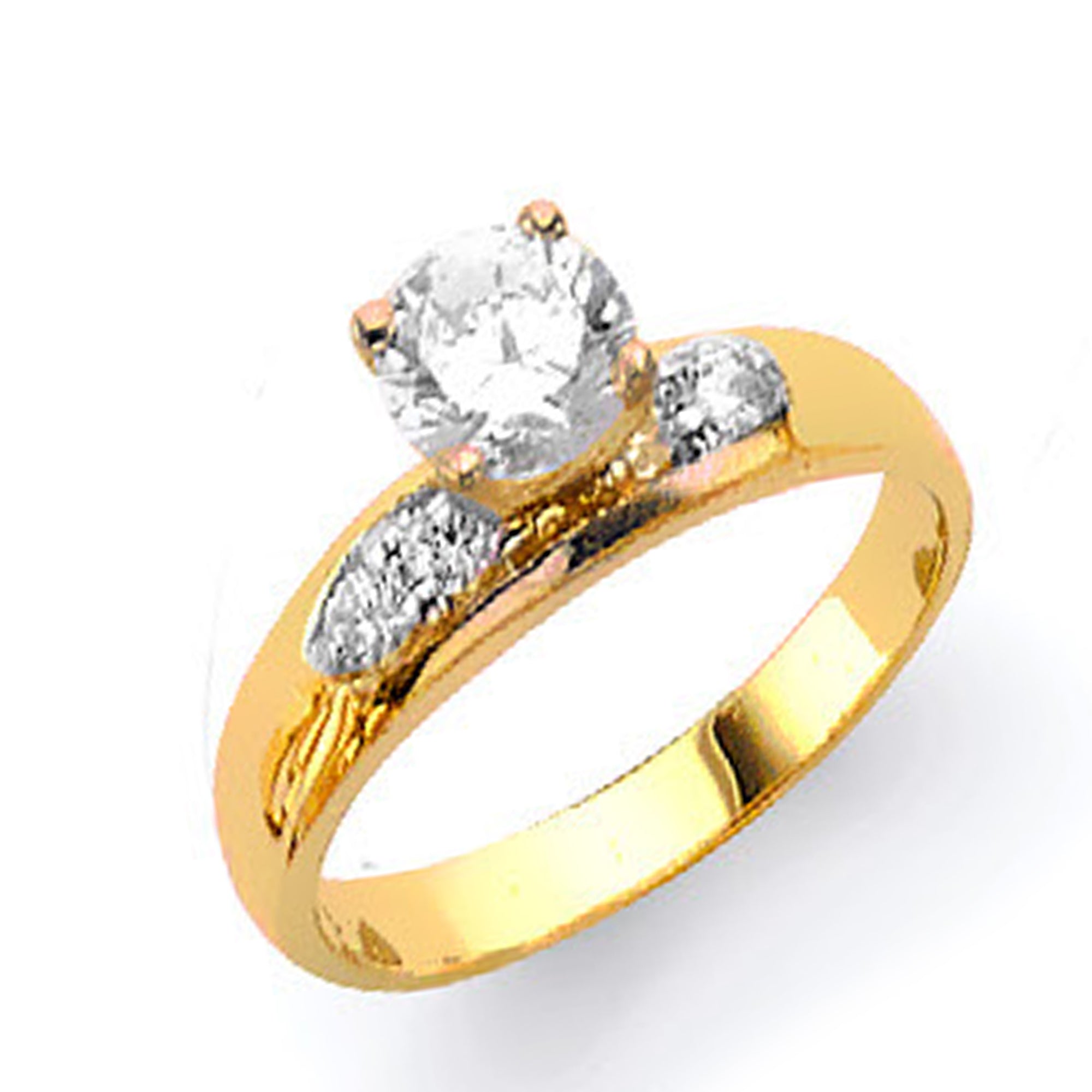 Yellow Gold Round CZ Solitaire Channel Set His &amp; Hers Trio Wedding Set