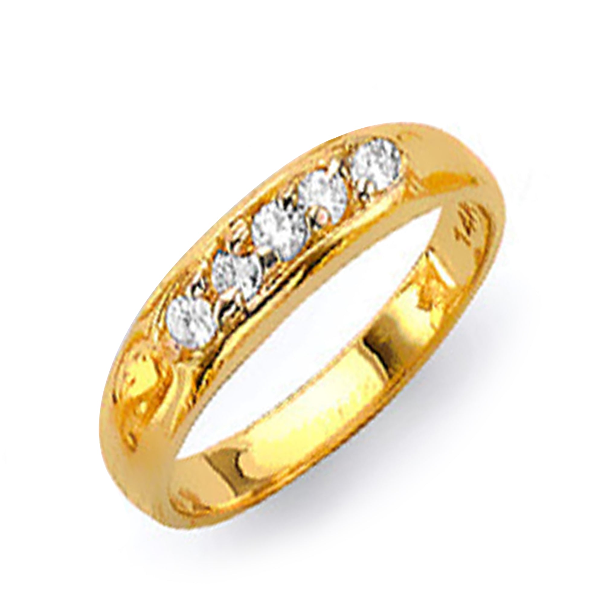 Yellow Gold Round CZ Solitaire Channel Set His &amp; Hers Trio Wedding Set