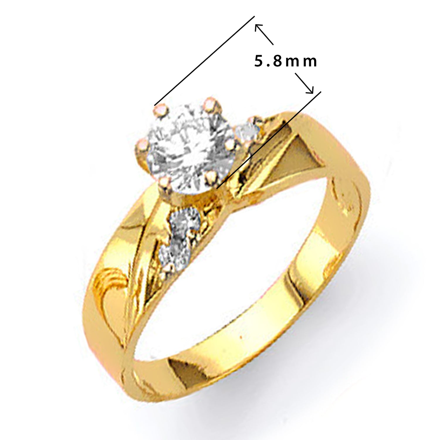 Magnifique Solitaire Diamond Engagement Ring and Wedding Band Set in Solid Gold with Measurement