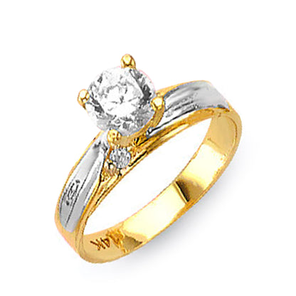 Two Tone Gold 3 Round CZ Lustrious His &amp; Hers Trio Wedding Set