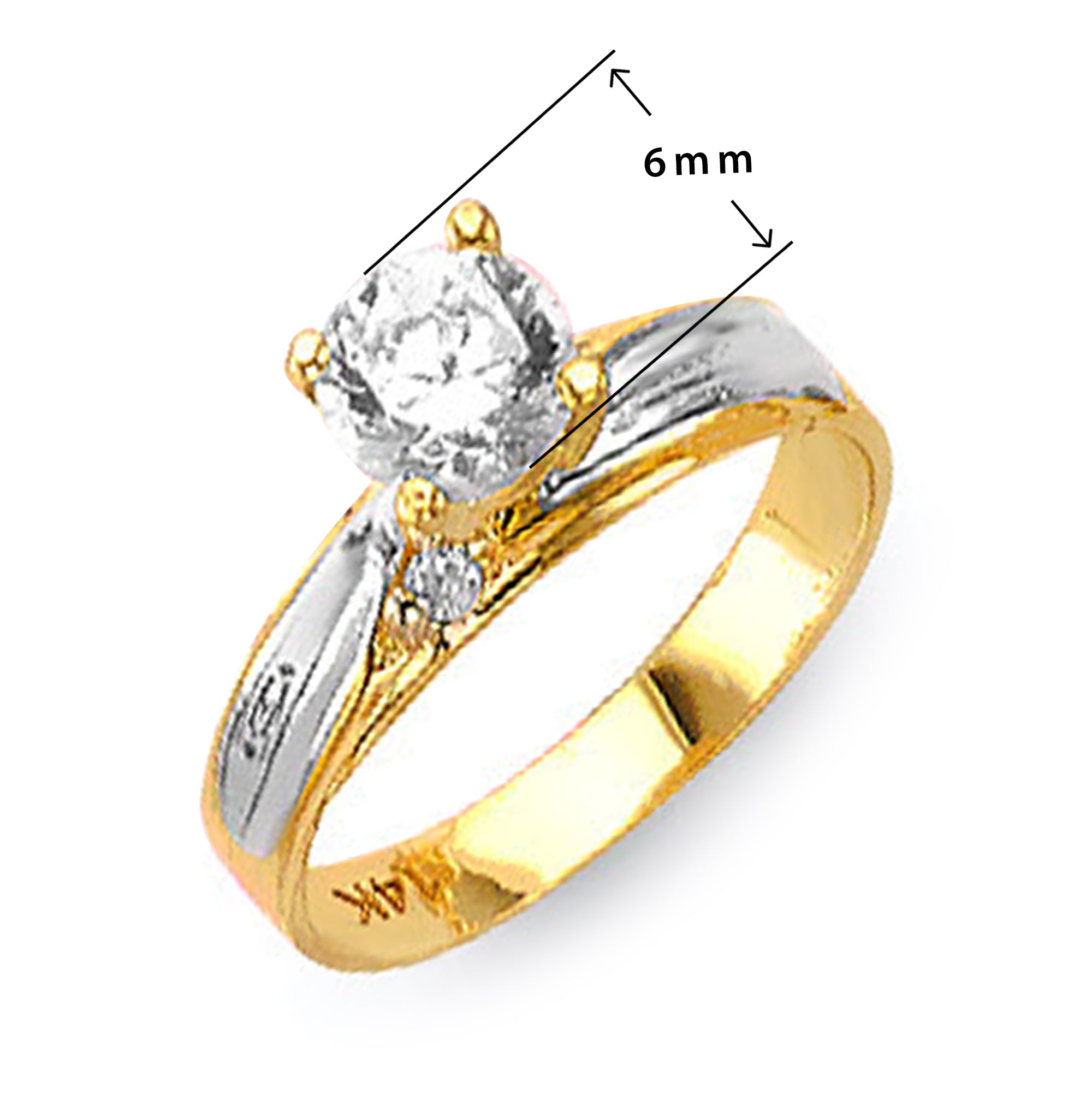 CZ Lustrous Engagement and Wedding Love Band in Solid Gold with Measurement