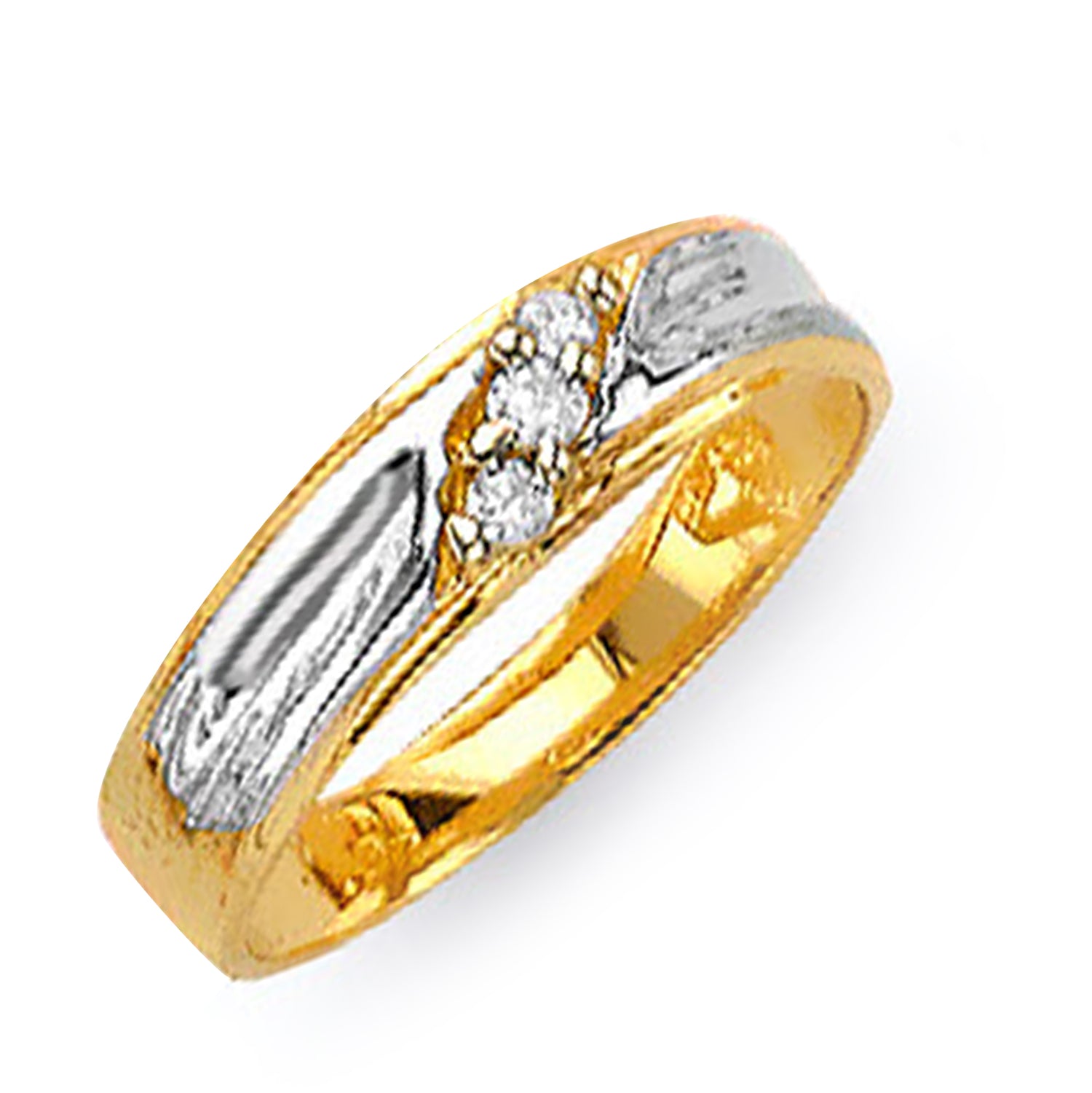 Two Tone Gold 3 Round CZ Lustrious His &amp; Hers Trio Wedding Set