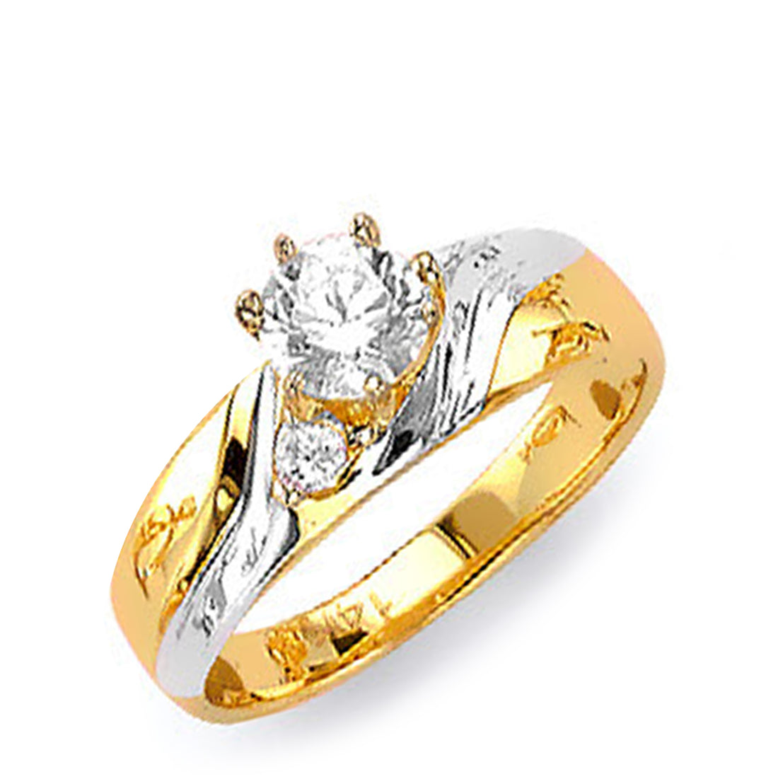 Two Tone Gold 3 Round CZ Polished His &amp; Hers Trio Wedding Set