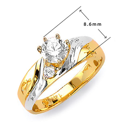 CZ Two-toned Shimmering Stars Engagement and Wedding Ring Set in Solid Gold with Measurement