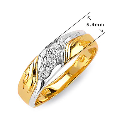 Two Tone Gold 3 Round CZ Polished His &amp; Hers Trio Wedding Set