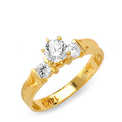 Two Tone Gold Fancy Round CZ Soliatire His &amp; Hers Trio Wedding Set