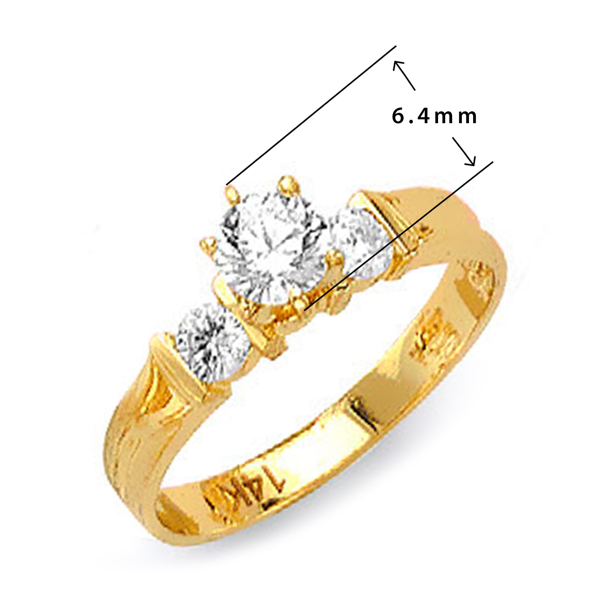 CZ Wedding Ring Trio Set in Solid Gold with Measurement