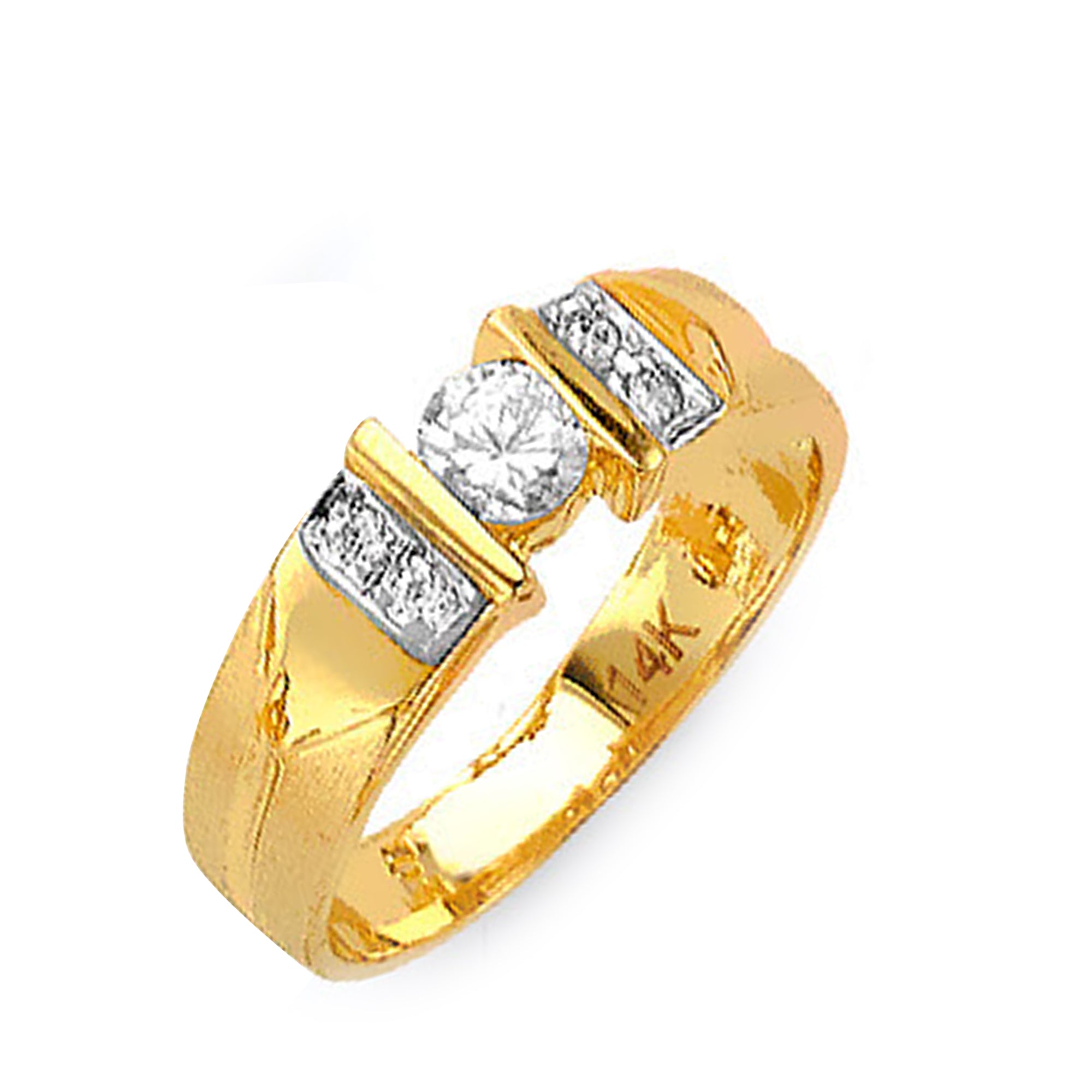 Two Tone Gold Fancy Round CZ Soliatire His &amp; Hers Trio Wedding Set