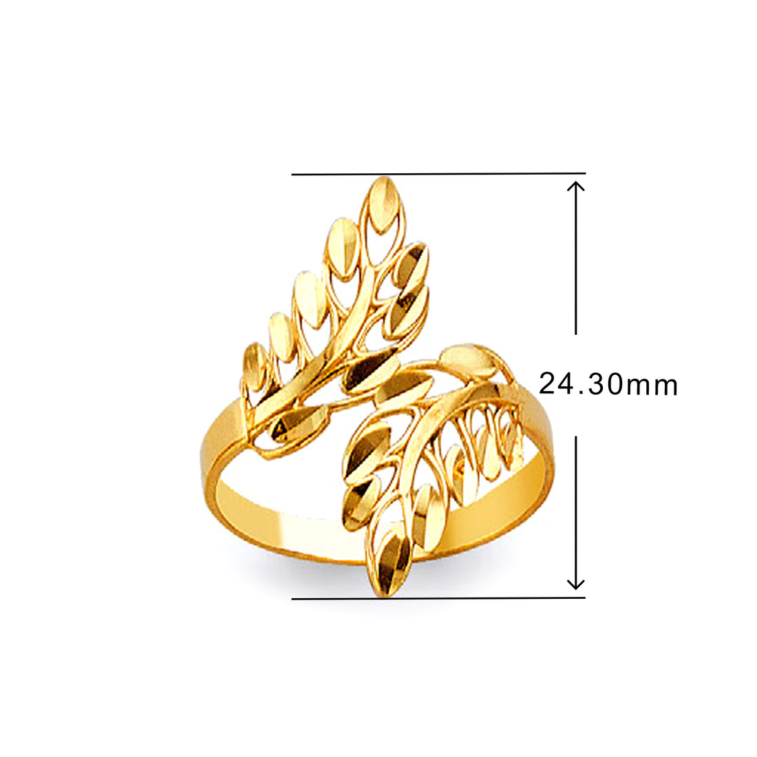 Vintage Leaf Ring in Solid Gold with Measurement