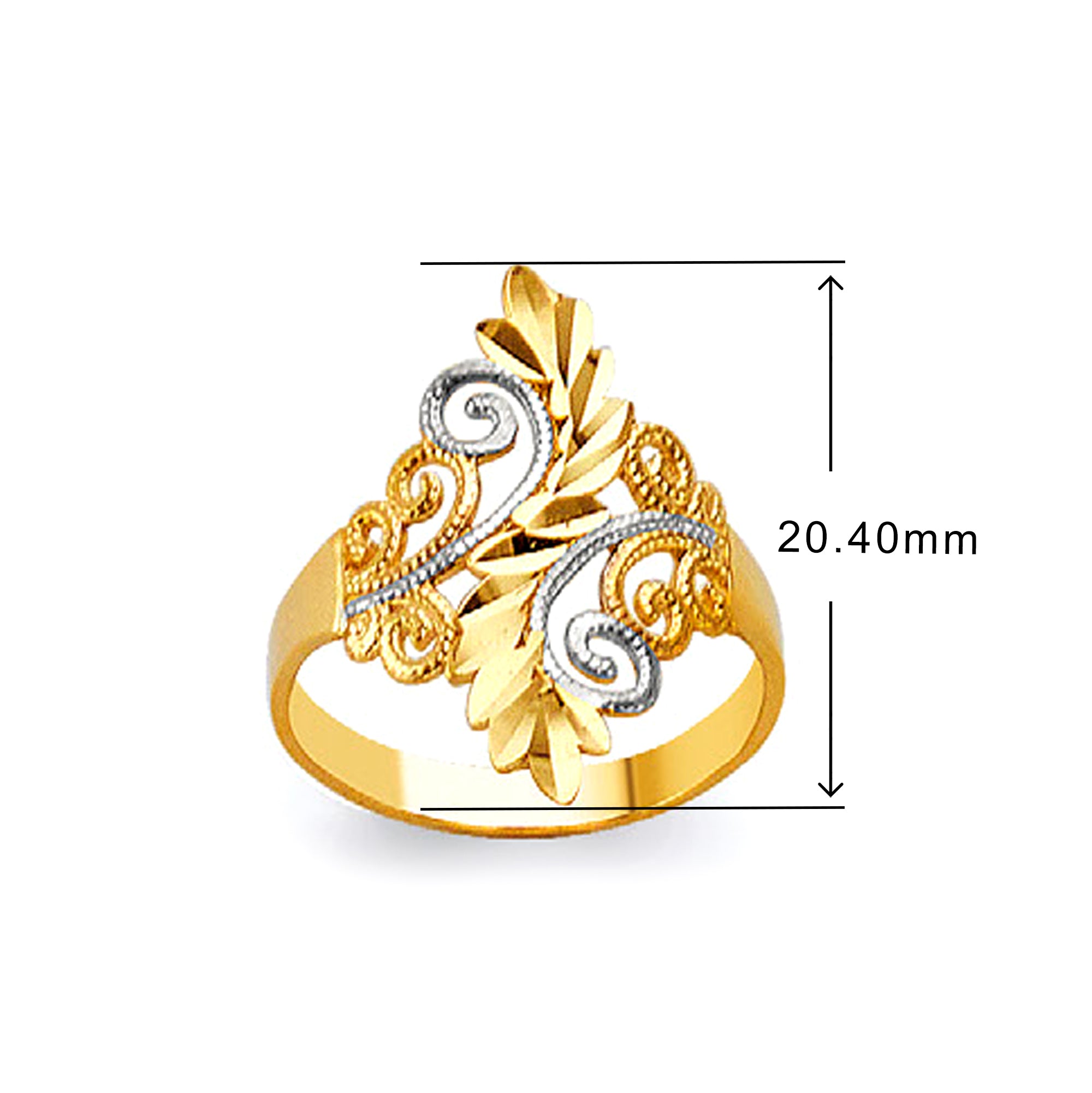 Foliage Filigree Ring in Solid Gold with Measurement