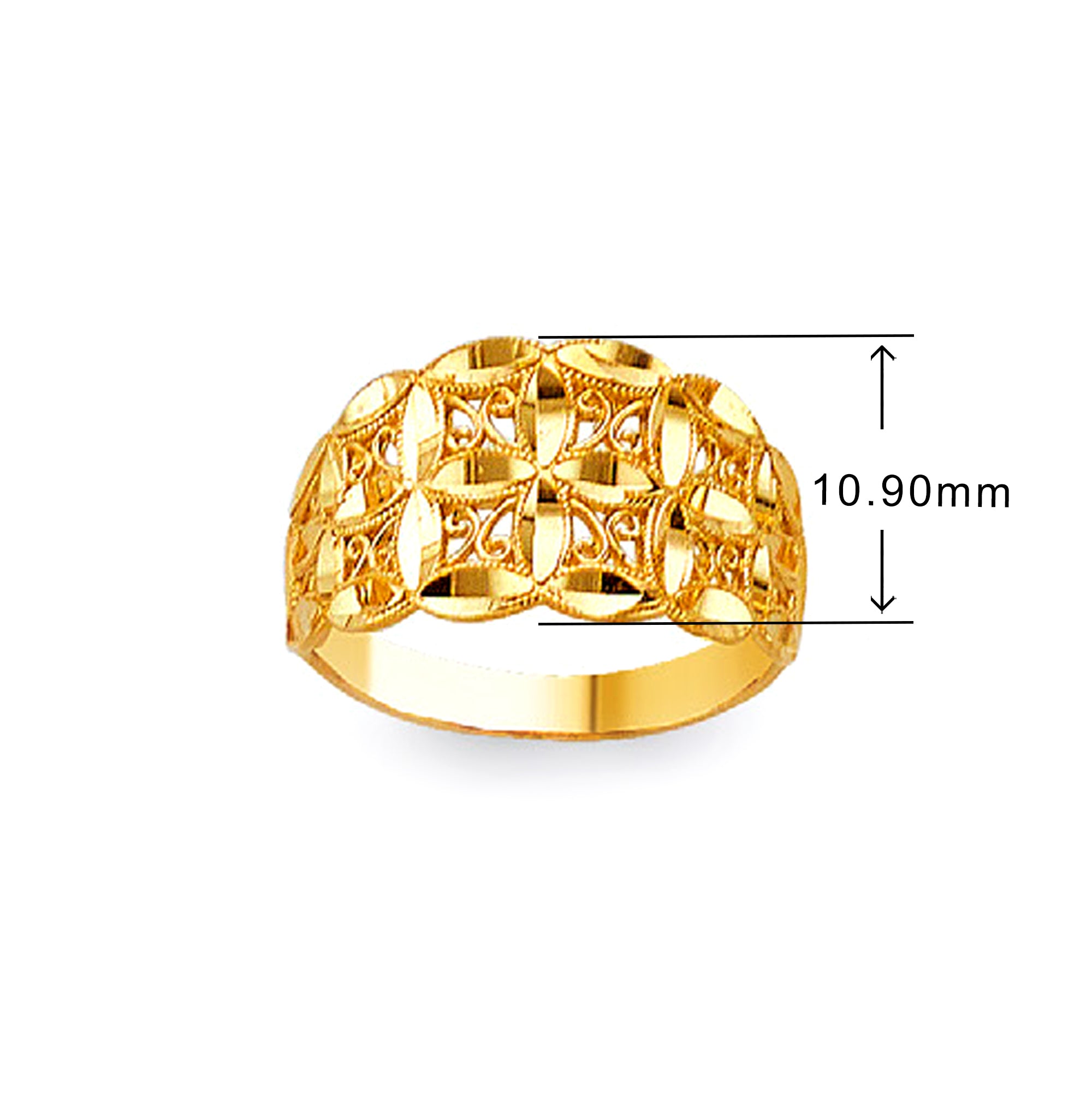 Intricate Heart Ring in Solid Gold with Measurement