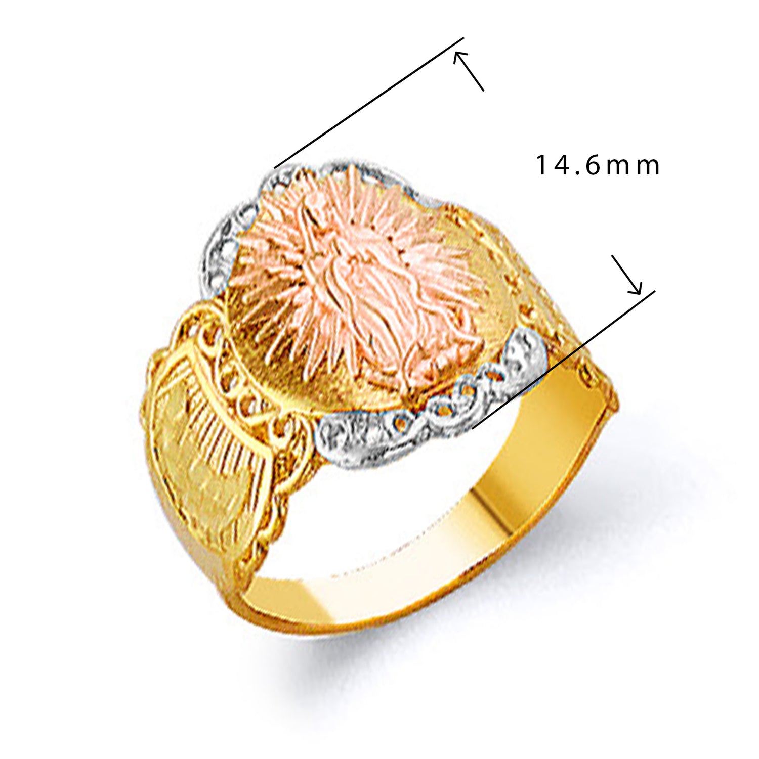 Mother Mary Aura Ring in Solid Gold with Measurement