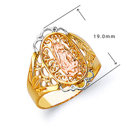 Two-tone Radiant Religious Ring in Solid Gold with Measurement