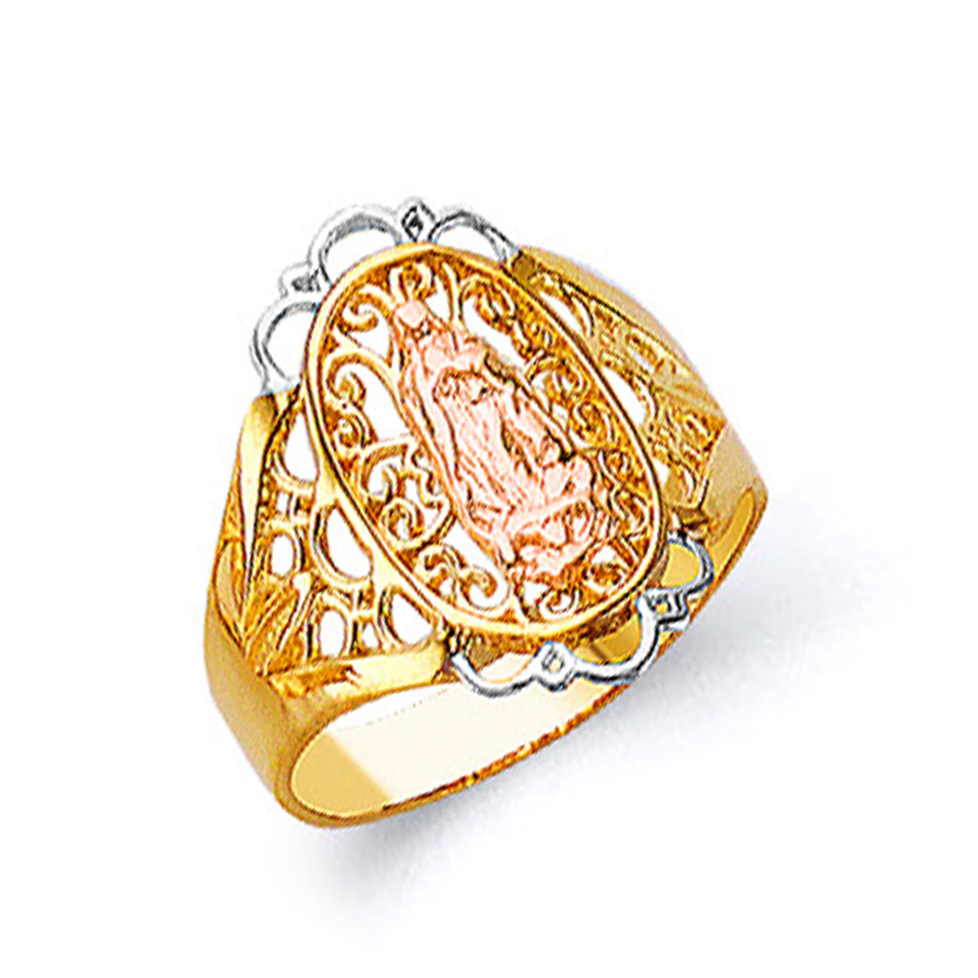 Two-tone Radiant Religious Ring in Solid Gold 