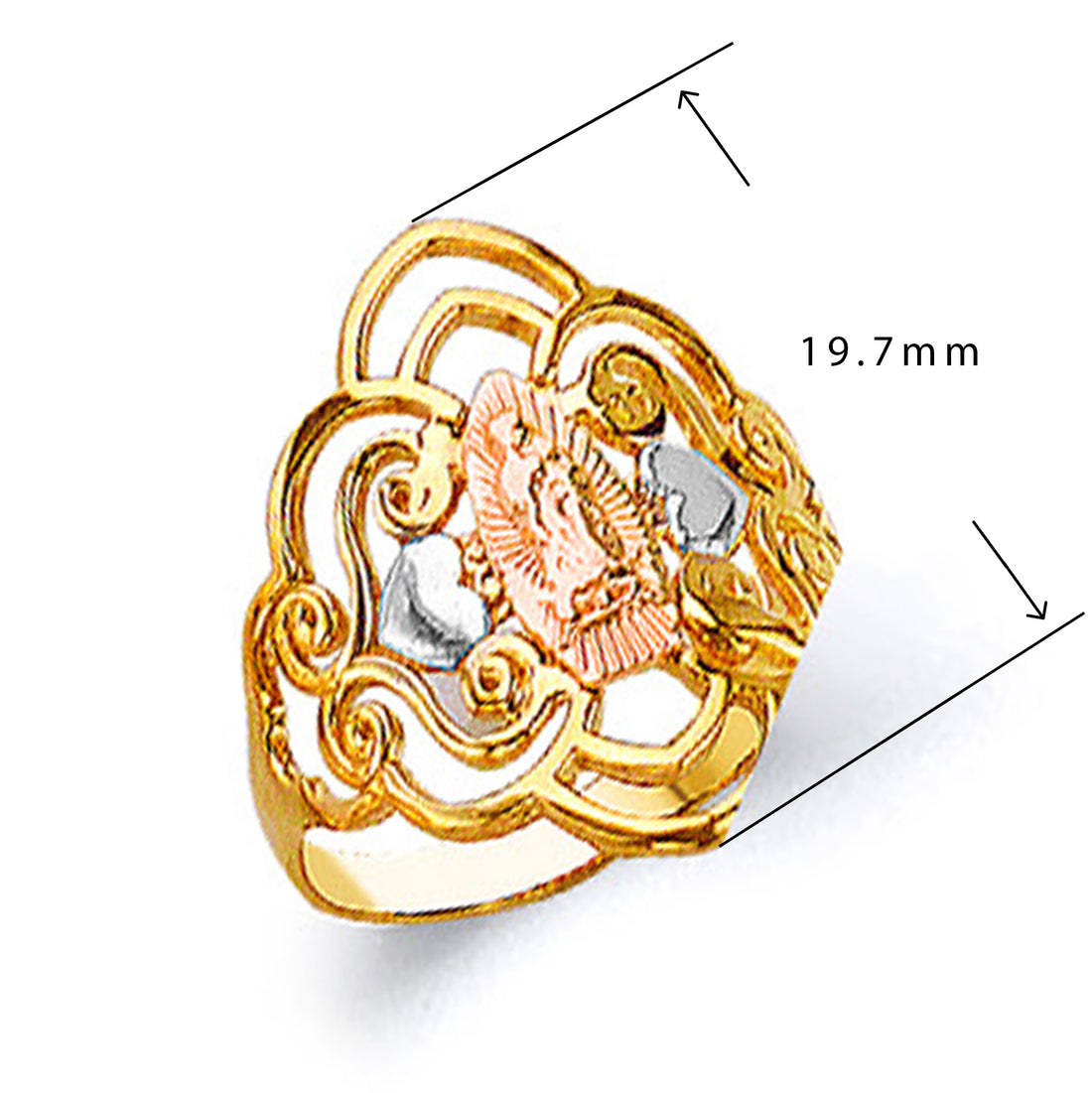 Flower Petals Religious Ring in Solid Gold with Measurement