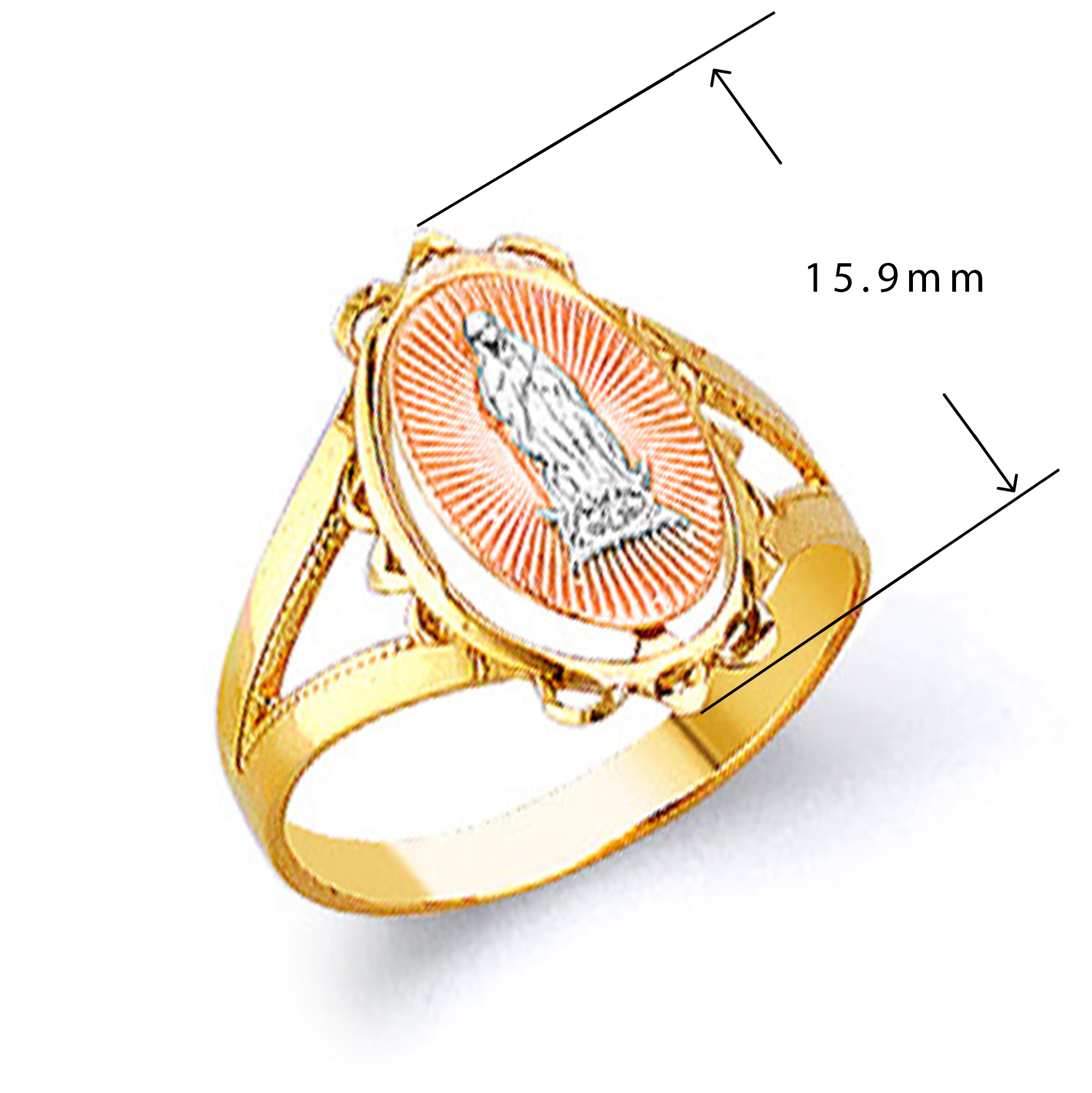 Holy Mary Religion Oval Ring in Solid Gold with Measurement