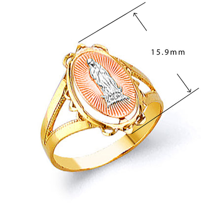 Holy Mary Religion Oval Ring in Solid Gold with Measurement