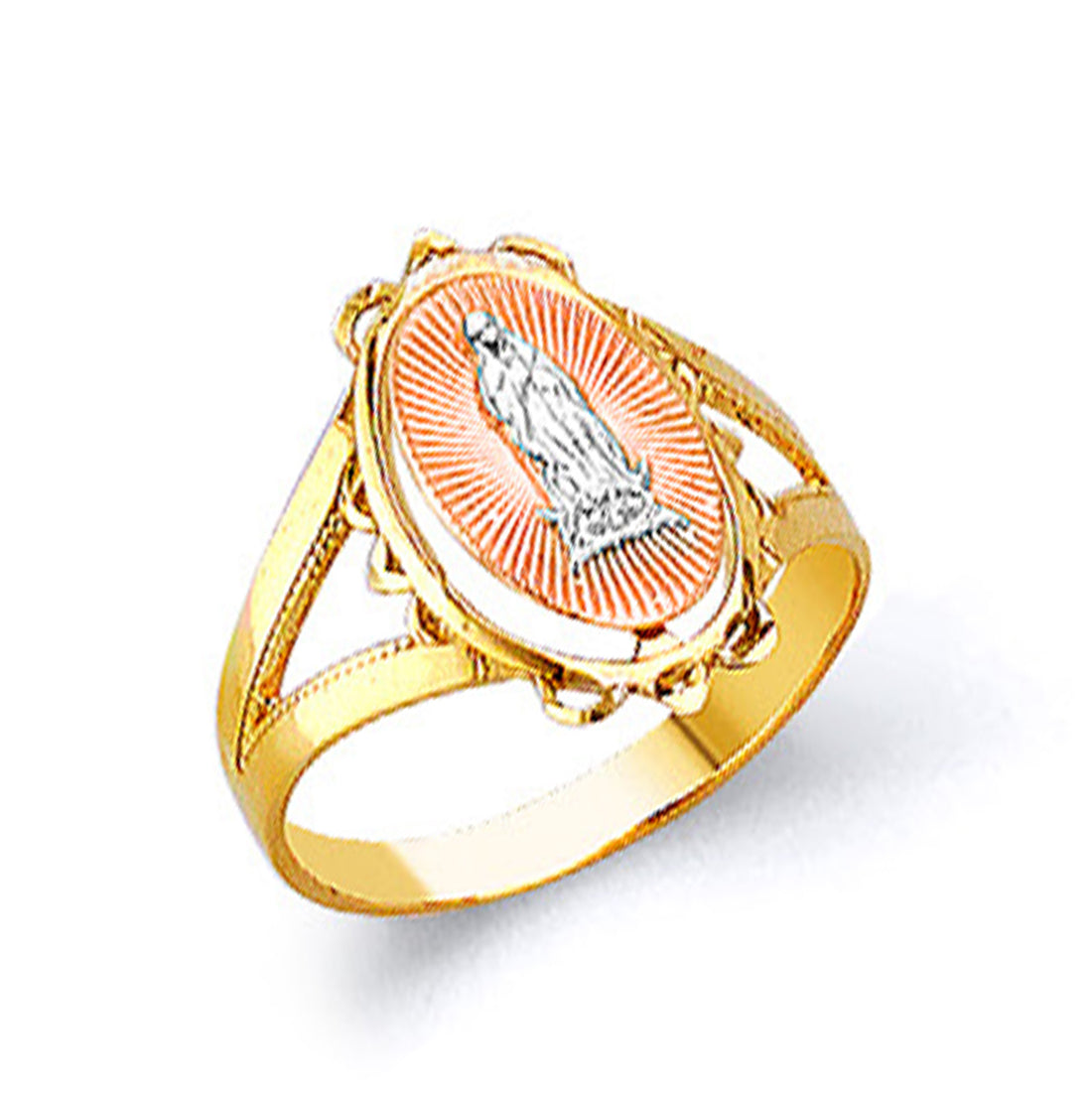 Holy Mary Religion Oval Ring in Solid Gold 