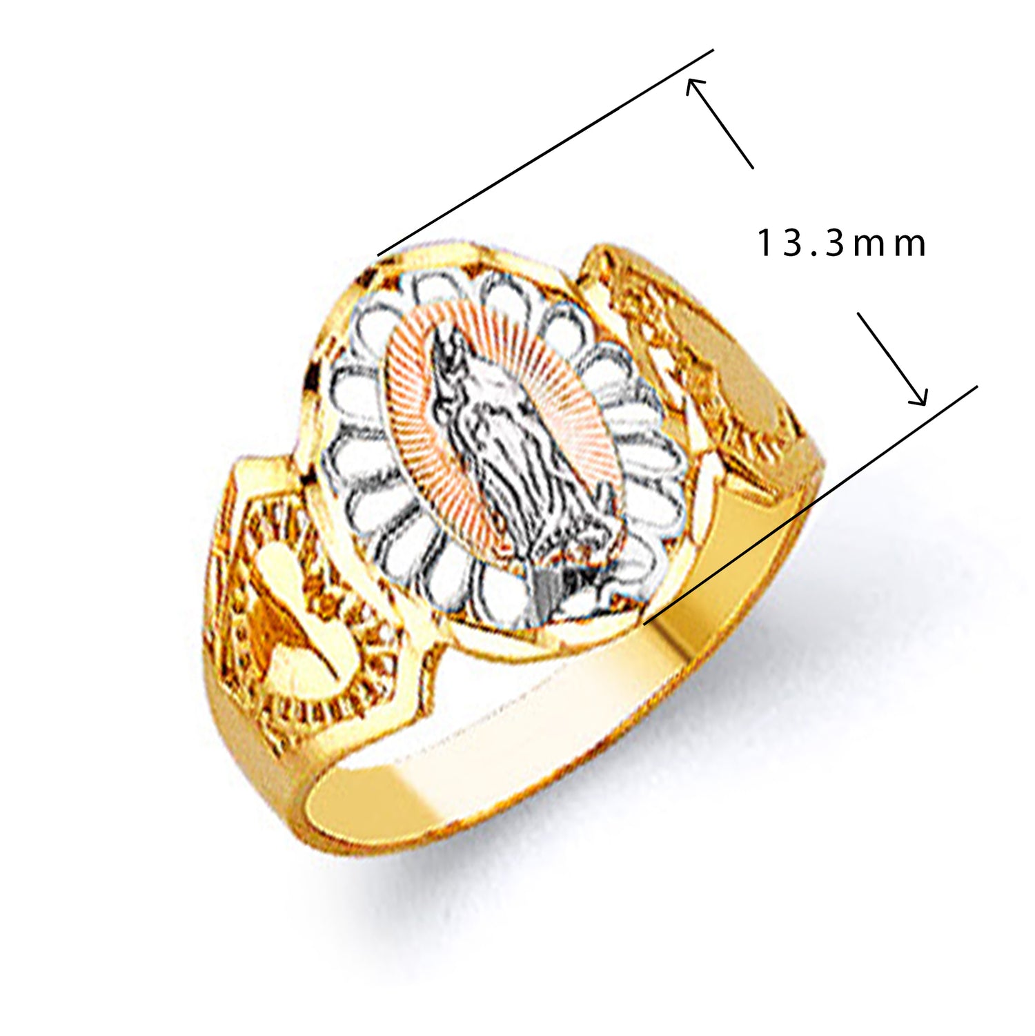 CZ Casted Religious Ring in Solid Gold with Measurement