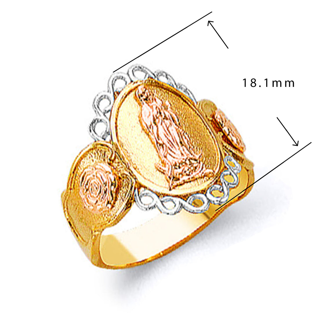 Oval Coin Religious Casting Ring in Solid Gold with Measurement