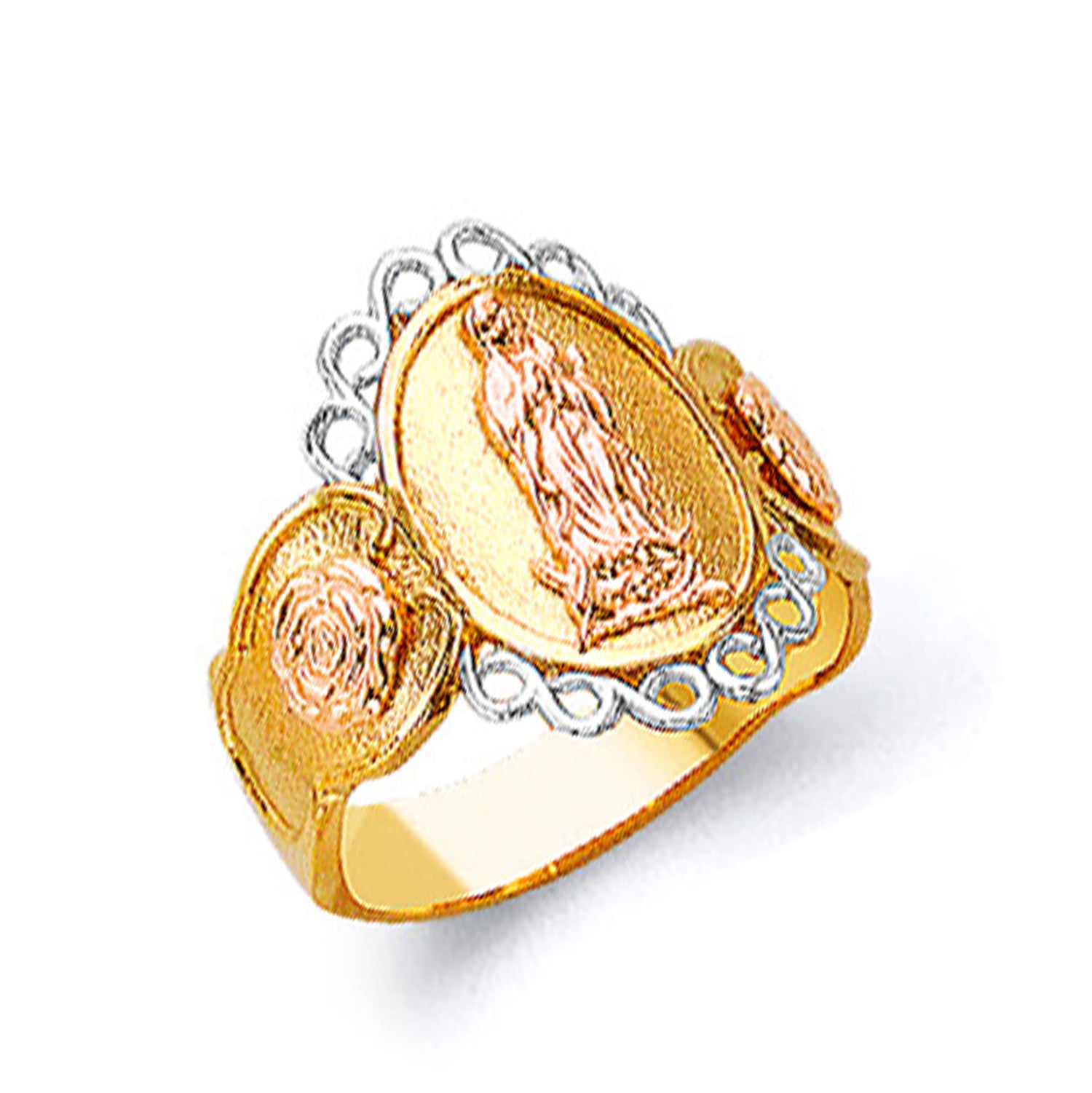 Oval Coin Religious Casting Ring in Solid Gold 