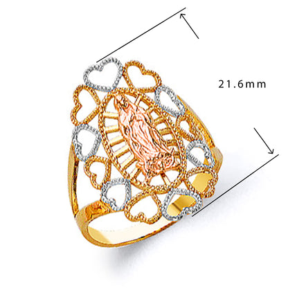 Hollow Heart Religious Ring in Solid Gold with Measurement