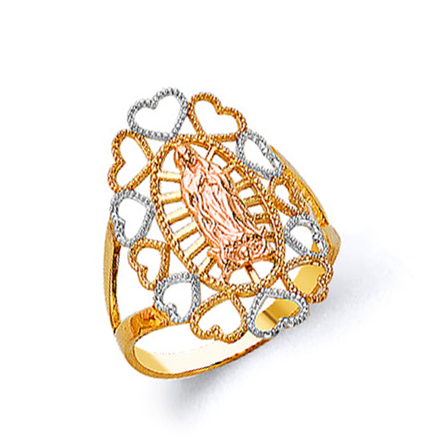 Hollow Heart Religious Ring in Solid Gold 