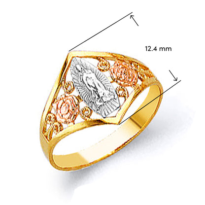 Guadalupe Flower Ring in Solid Gold with Measurement