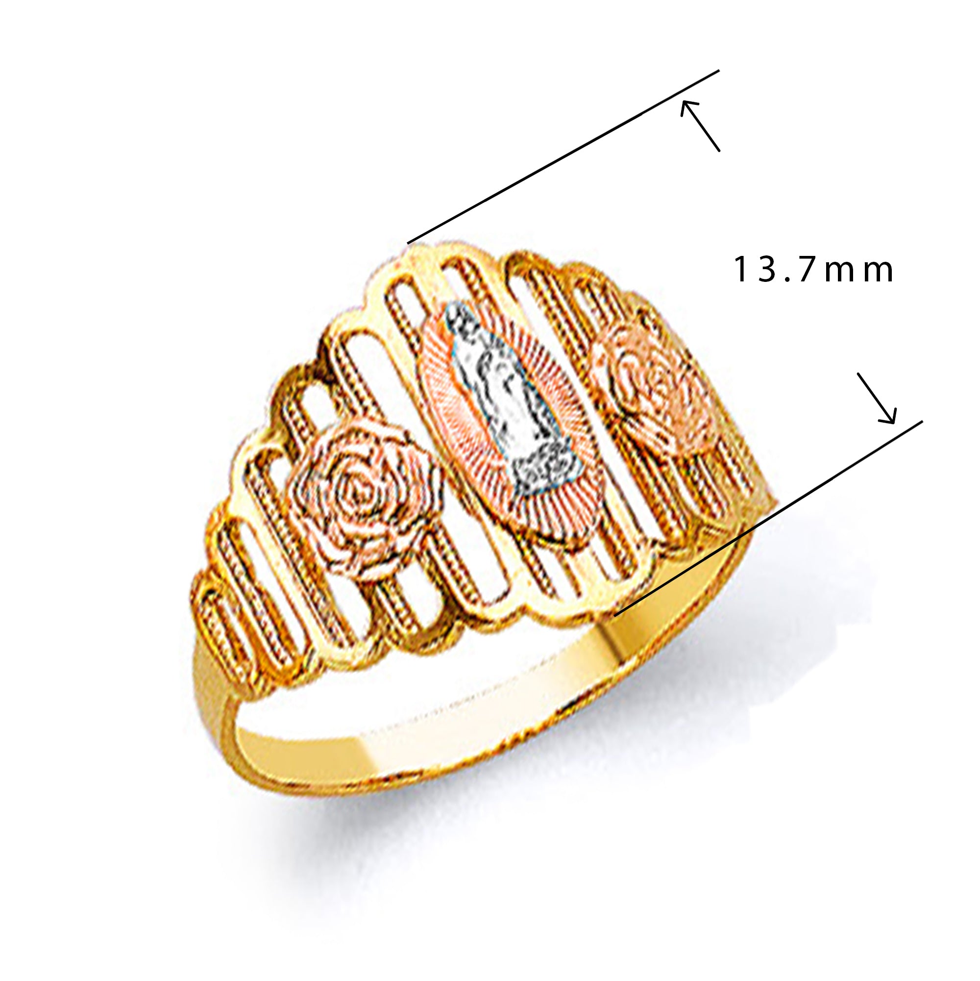 Vertical Striped Religious Ring in Solid Gold with Measurement