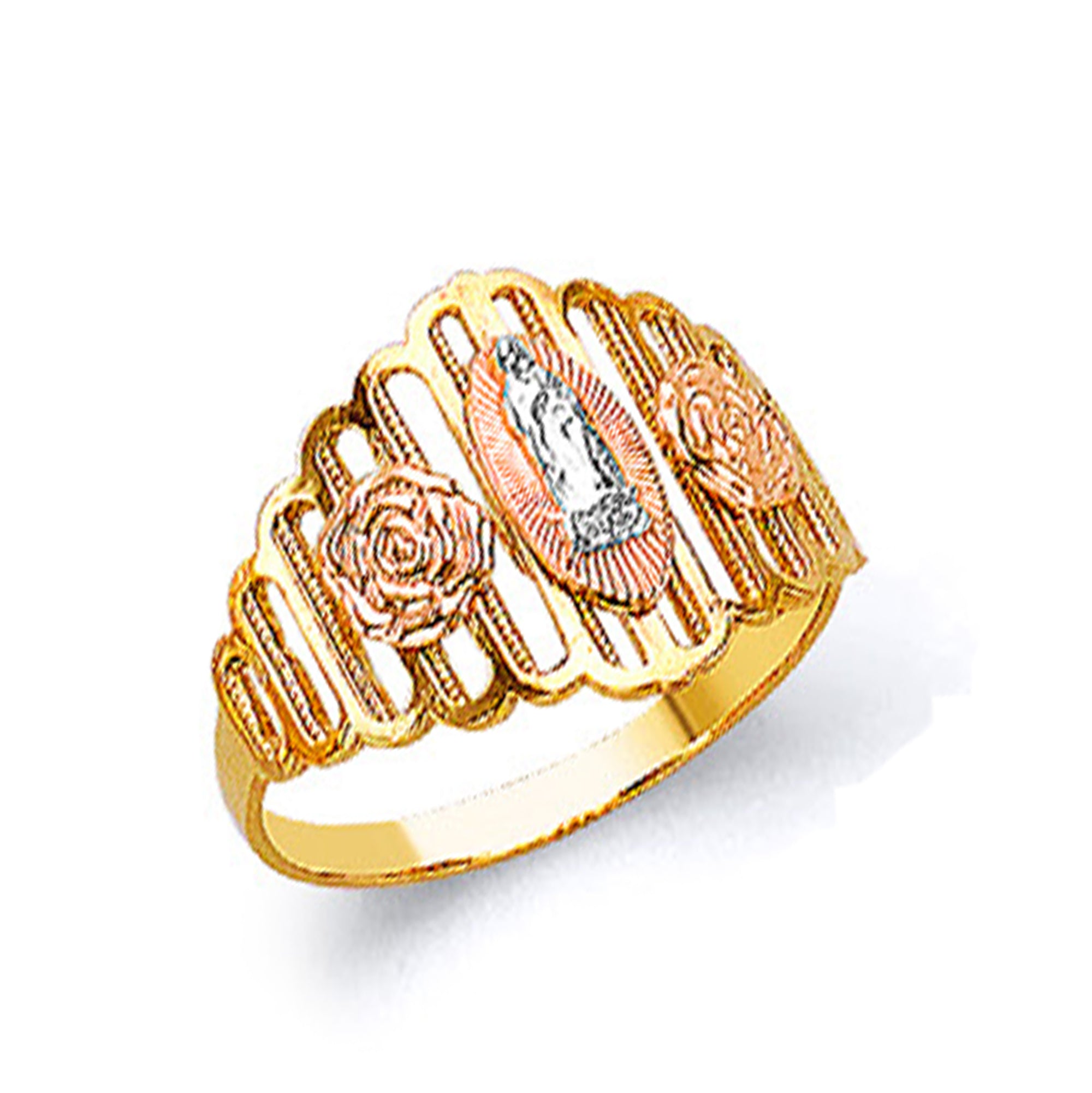 Vertical Striped Religious Ring in Solid Gold 