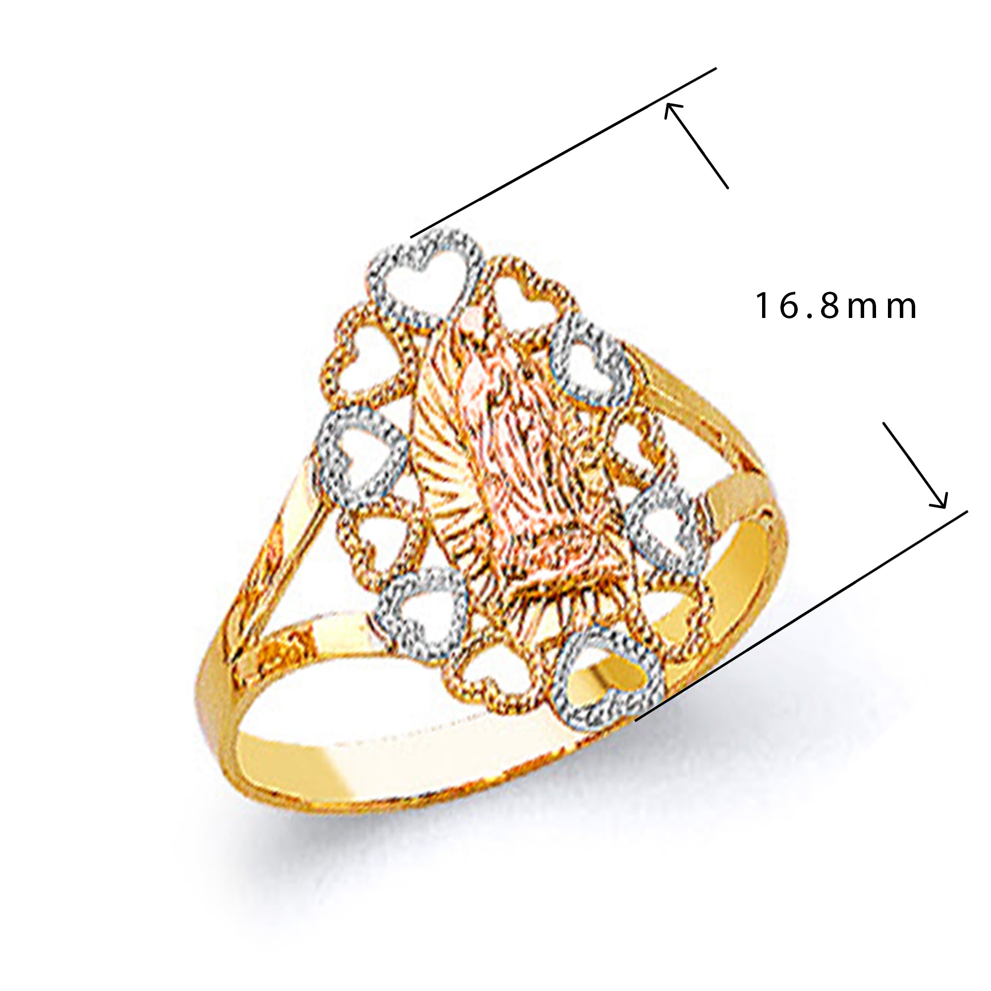 Heart Filigree Religious Ring in Solid Gold with Measurement