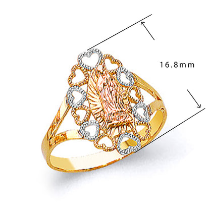 Heart Filigree Religious Ring in Solid Gold with Measurement