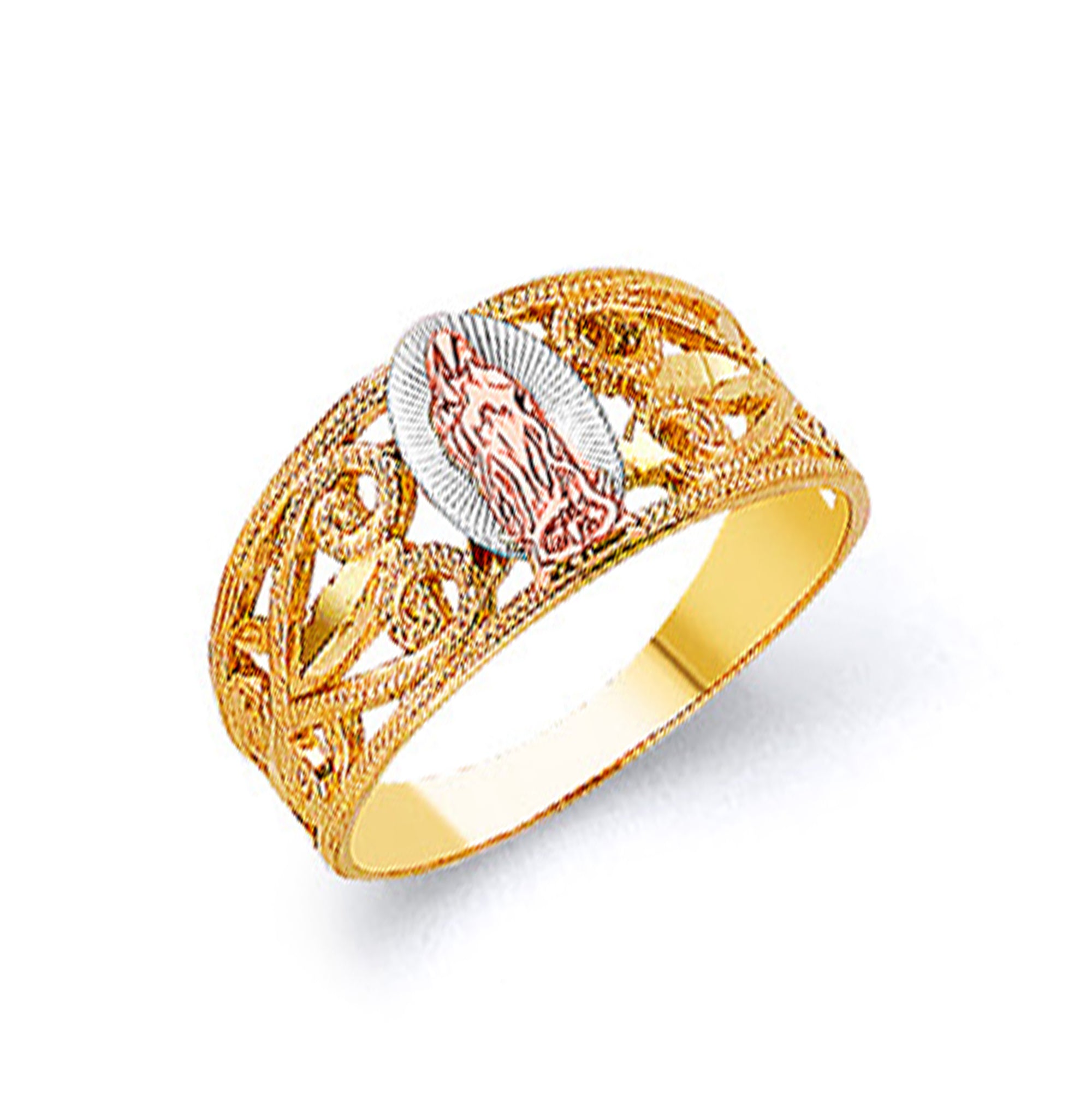 Textured Filigree Religious Ring in Solid Gold 