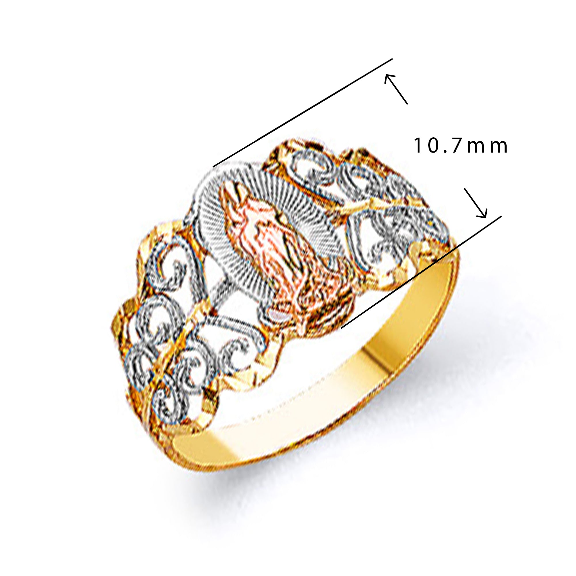 Broadway Netted Religious Ring in Solid Gold with Measurement