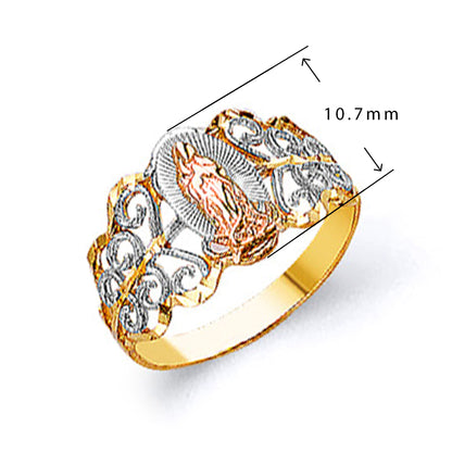 Broadway Netted Religious Ring in Solid Gold with Measurement