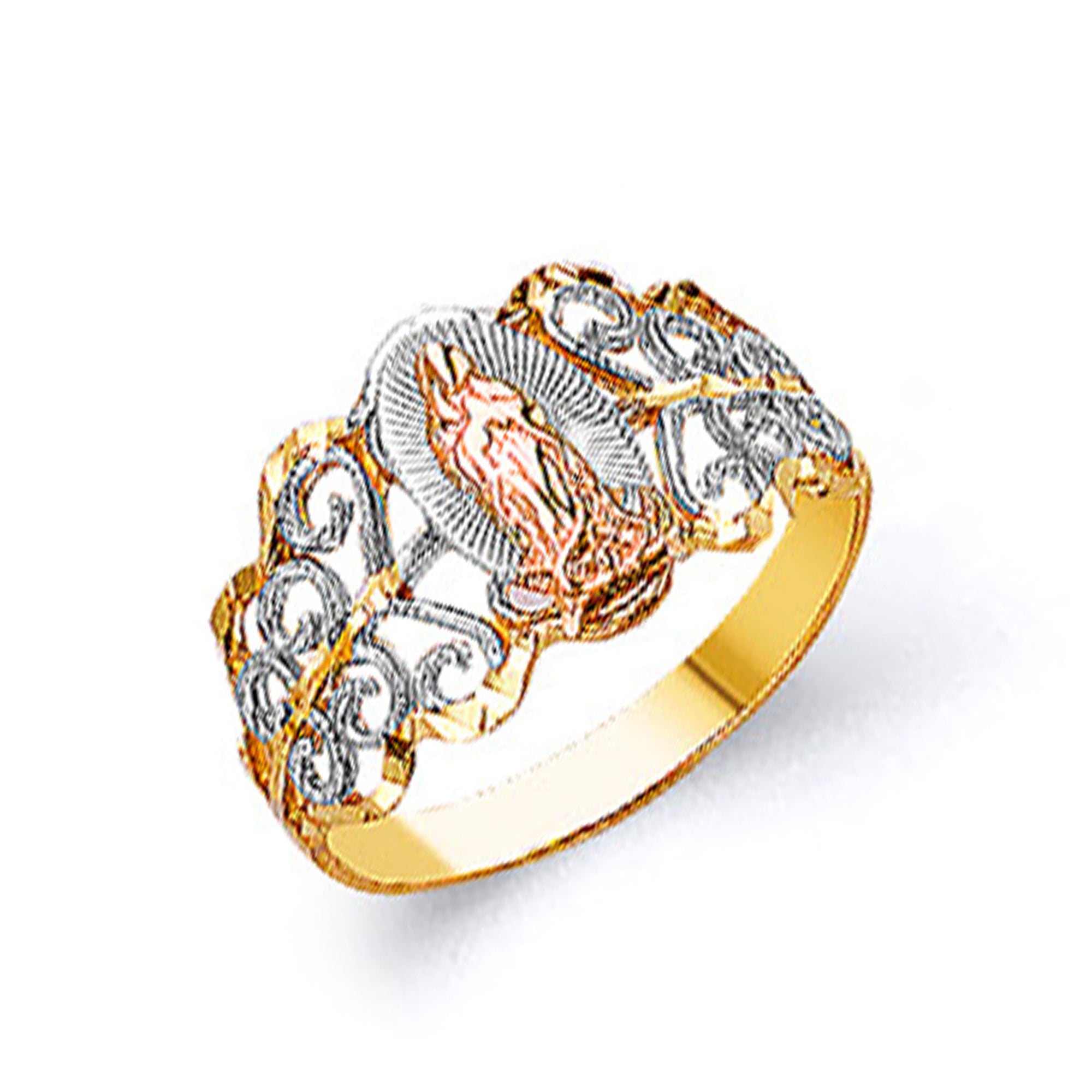 Broadway Netted Religious Ring in Solid Gold 