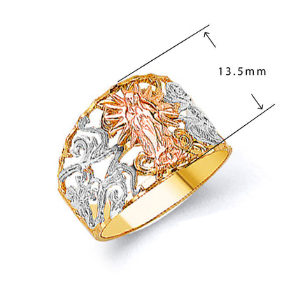 Tri-tone Filigree Ring in Solid Gold with Measurement