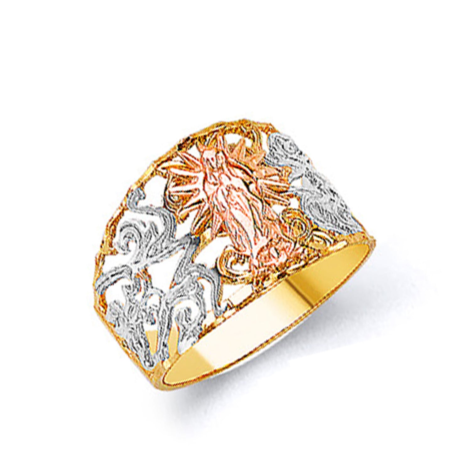 Tri-tone Filigree Ring in Solid Gold 