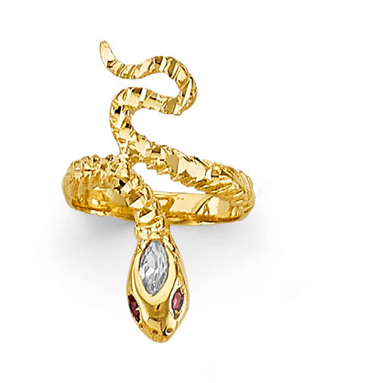 CZ Ruby-gaze Snake Ring in Solid Gold 