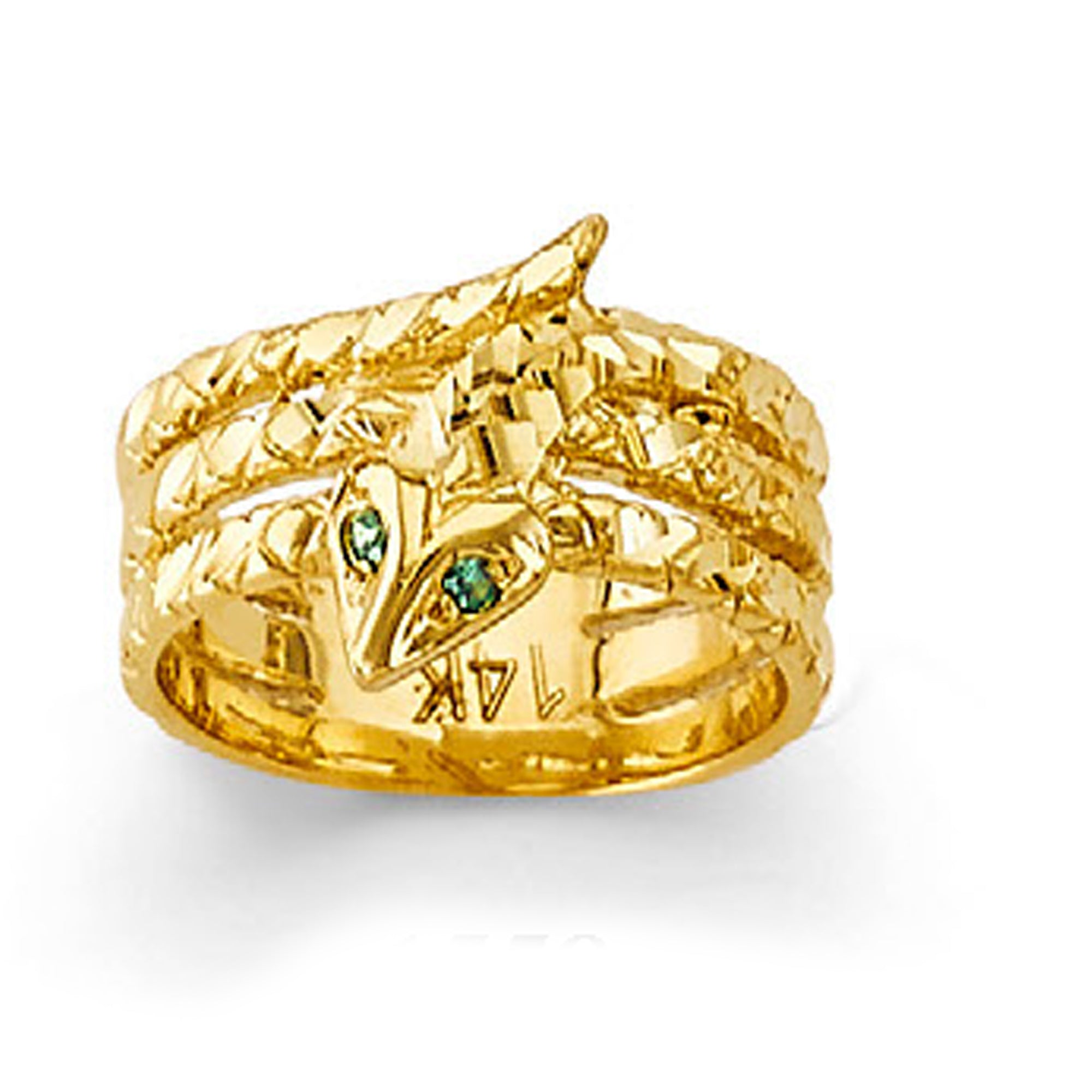 Emerald-eyed Serpent Ring in Solid Gold 