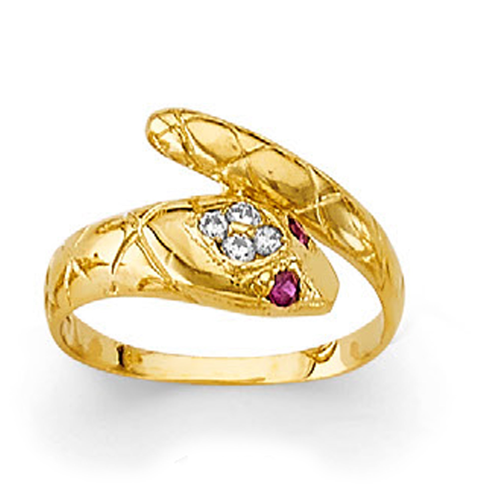 CZ Ruby-eyed Serpent Ring in Solid Gold 